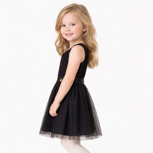 Deux par deux Black Pleated Bodice Tulle Dress with Gold Logo size 5 T